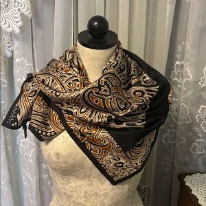 Nicole Miller Studio 100% Silk Black & Gold Paisley Print Scarf